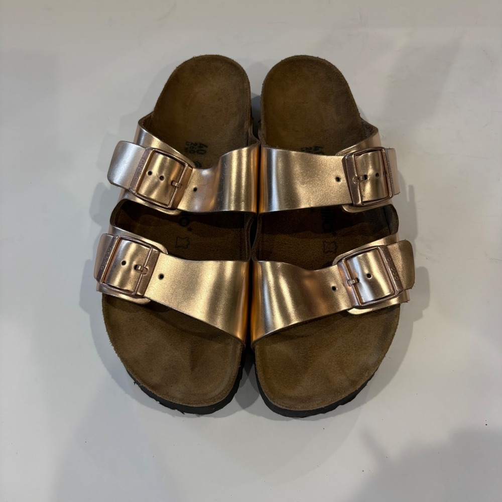 Papillio by Birkenstock Arizona Platform Sandals Rose Gold Metallic Size 40 9